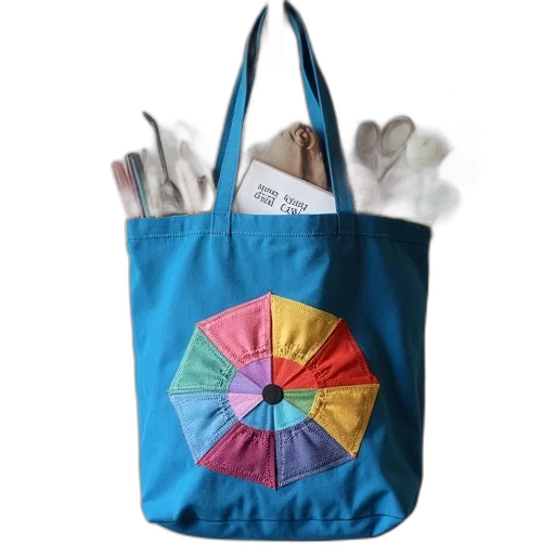 umbrella, staff, colorful, blue, tote, bag, patchwork, design transparent PNG cut-out