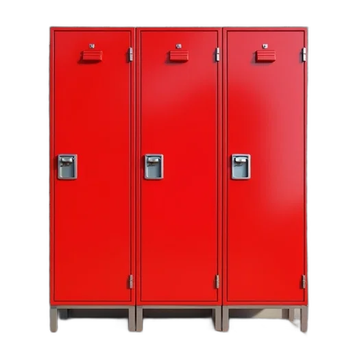 furniture, 3d render, red, row, three, metal, lockers, doors transparent PNG cut-out