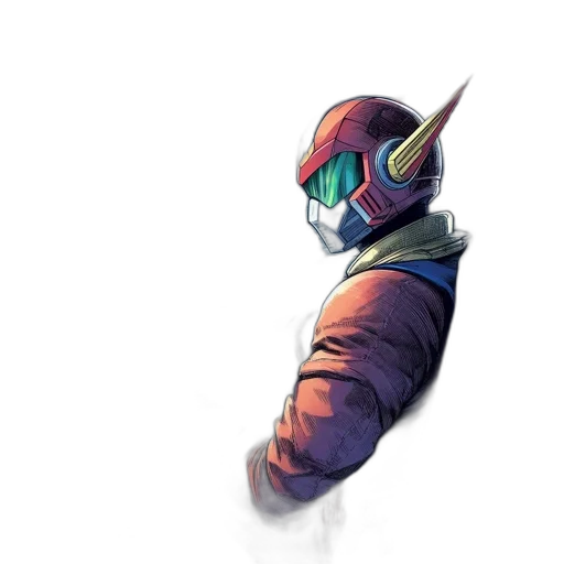 mask, robot, jacket, face, concept art, comic book art, vaporwave, watercolor transparent PNG cut-out