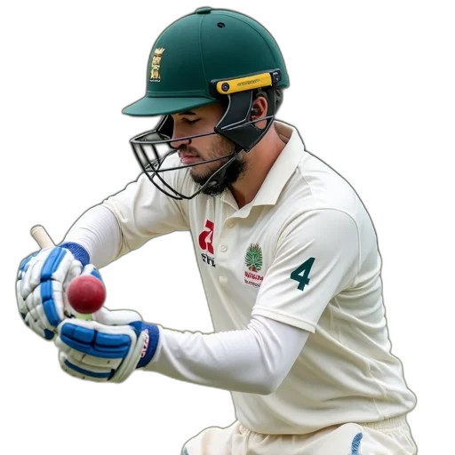 close-up, cricket, player, action, wearing, white, uniform, number transparent PNG cut-out