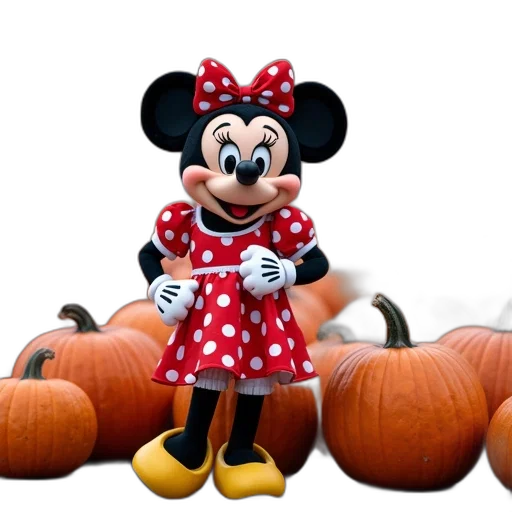 3d render, photorealistic, minnie, mouse, costume, stands, next, pumpkins transparent PNG cut-out