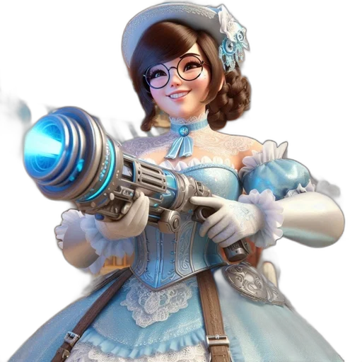 weapon, staff, robot, dress, concept art, 3d render, fantasy art, cartoon transparent PNG cut-out