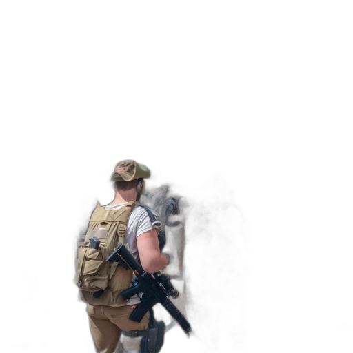 weapon, staff, jacket, animal, concept art, watercolor, 3d render, pixel art transparent PNG cut-out