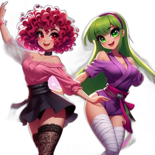 concept art, pixel art, anime, fantasy art, green, neon, colorful, two transparent PNG cut-out