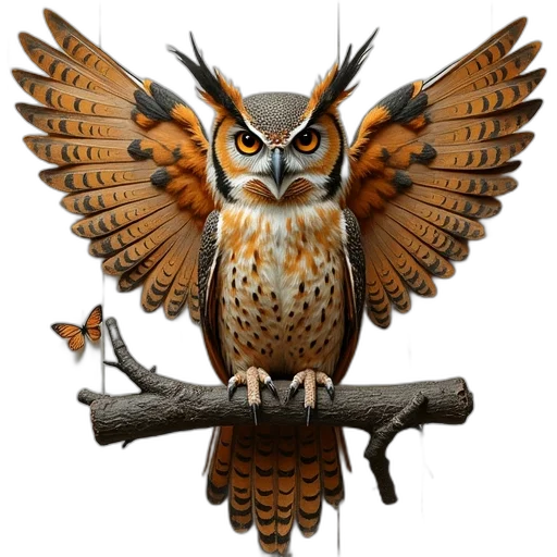 staff, animal, fantasy art, photorealistic, concept art, pixel art, owl, word transparent PNG cut-out