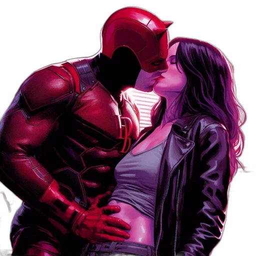 comic book art, concept art, red, superhero, suit, emblem, embraces, woman transparent PNG cut-out
