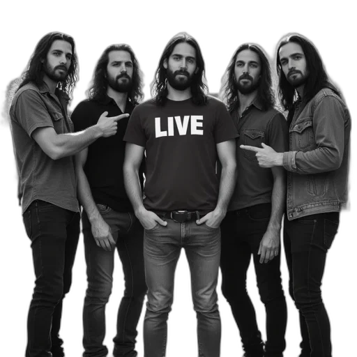 hair, black, white, photograph, group, five, men, long transparent PNG cut-out