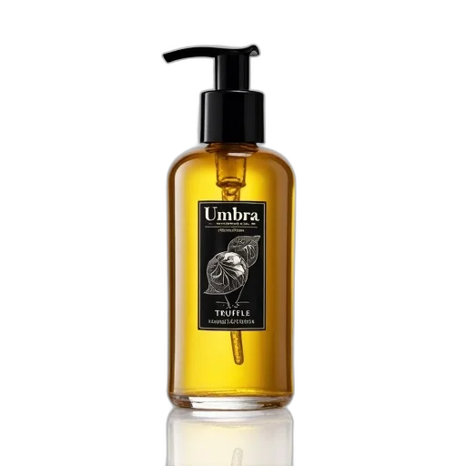 bottle, umbra, truffle, hair, oil, black, cap, label transparent PNG cut-out