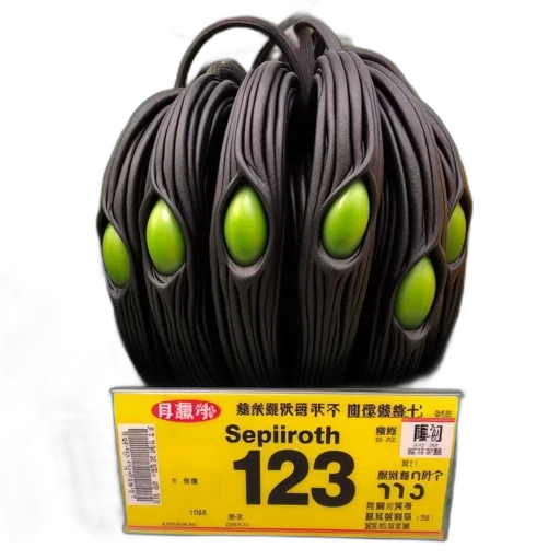 hair, food, creature, weapon, 3d render, supermarket, shelf, displays transparent PNG cut-out