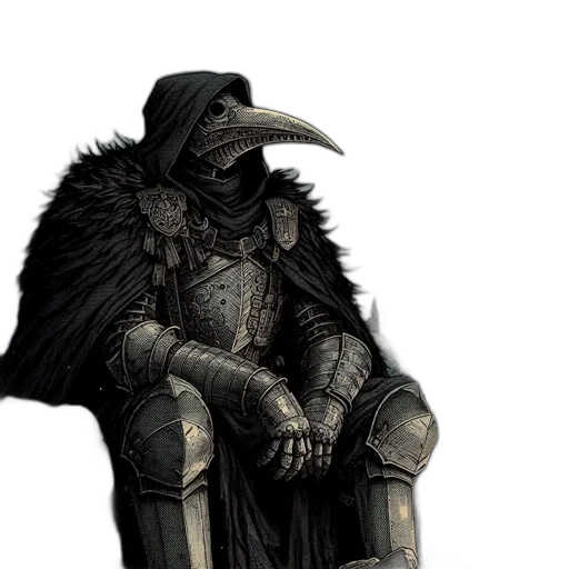 mask, staff, jacket, sword, concept art, fantasy art, pixel art, comic book art transparent PNG cut-out