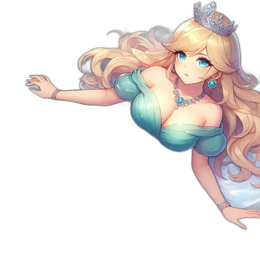 dress, crown, staff, fantasy art, pixel art, anime, concept art, underwater transparent PNG cut-out