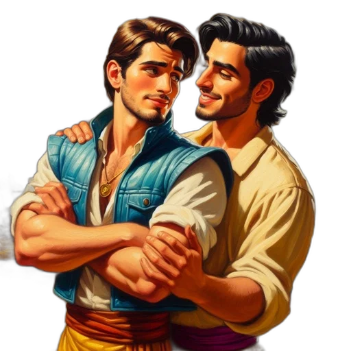 oil painting, comic book art, fantasy art, pixel art, sunset, two, men, one transparent PNG cut-out