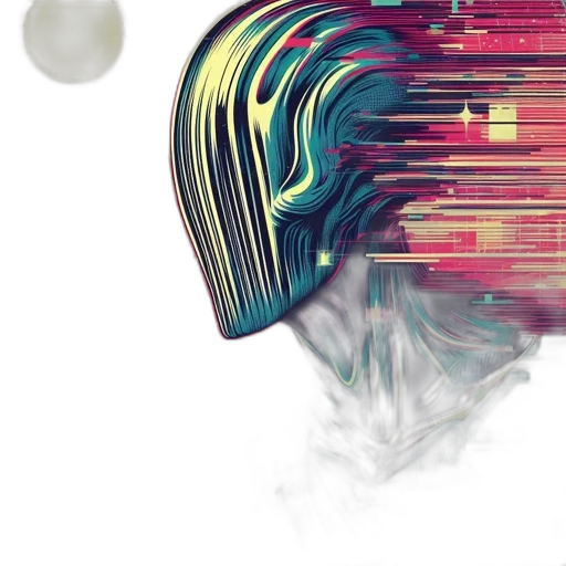 robot, hair, mask, hat, vaporwave, cyberpunk, concept art, 3d render transparent PNG cut-out