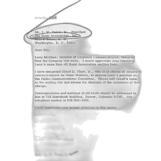 letter, june, 1976, addressed, tatum, president, sugar, association transparent PNG cut-out