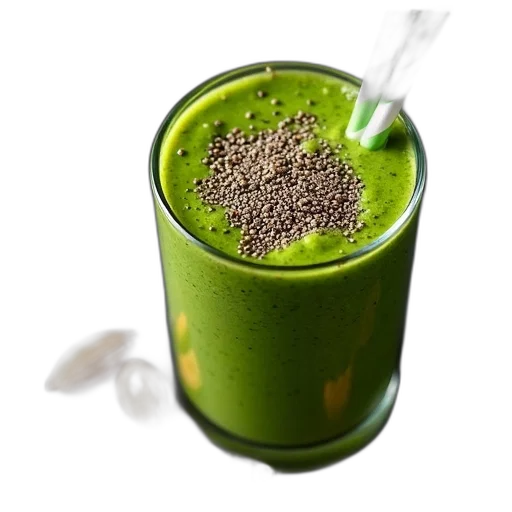 food, green, close-up, image, smoothie, chia, seeds, straw transparent PNG cut-out