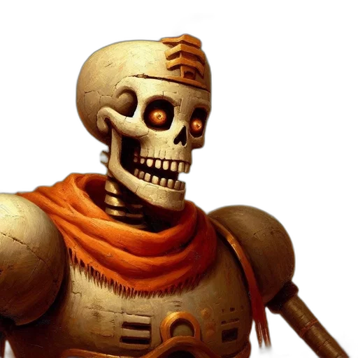 robot, face, 3d render, concept art, photorealistic, golden, armored, skeleton transparent PNG cut-out