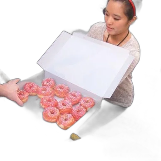 food, 3d render, photorealistic, pastel, box, pink, sprinkled, donuts transparent PNG cut-out