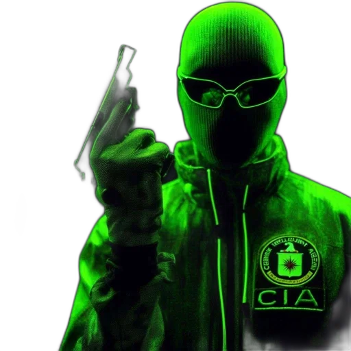 jacket, mask, concept art, comic book art, 3d render, cyberpunk, green, individual transparent PNG cut-out