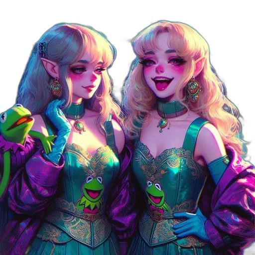 dress, crown, concept art, fantasy art, vaporwave, 3d render, neon lights, neon transparent PNG cut-out
