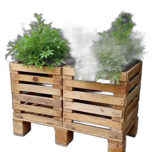furniture, 3d render, fog, wooden, pallet, planter, made, two transparent PNG cut-out