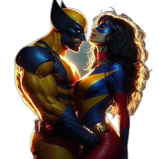mask, comic book art, concept art, fantasy art, neon lights, golden, two, superheroes transparent PNG cut-out