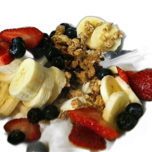 food, crown, photorealistic, bowl, fruit, granola, spoon transparent PNG cut-out