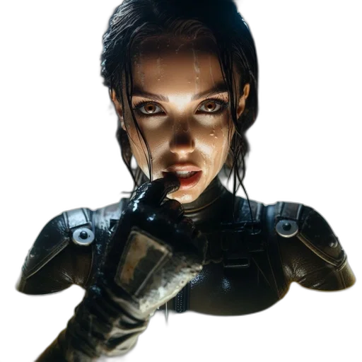 robot, face, weapon, concept art, cyberpunk, comic book art, photorealistic, woman transparent PNG cut-out