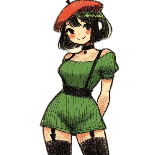 dress, hat, staff, flower, watercolor, pixel art, concept art, anime transparent PNG cut-out