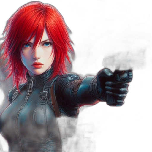 weapon, robot, concept art, comic book art, cyberpunk, fantasy art, red, female transparent PNG cut-out