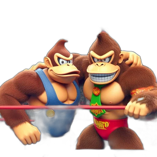animal, 3d render, concept art, two, anthropomorphic, gorillas, wrestling, gear transparent PNG cut-out