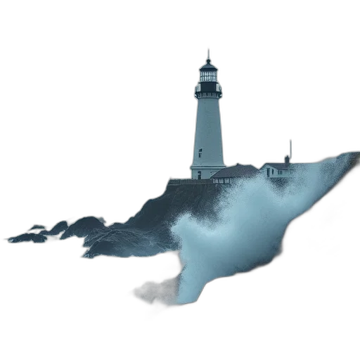 concept art, watercolor, photorealistic, pixel art, fog, underwater, lighthouse, stands transparent PNG cut-out
