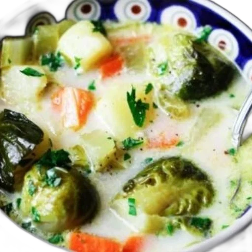 food, photorealistic, bowl, creamy, vegetable, soup, brussels, sprouts transparent PNG cut-out