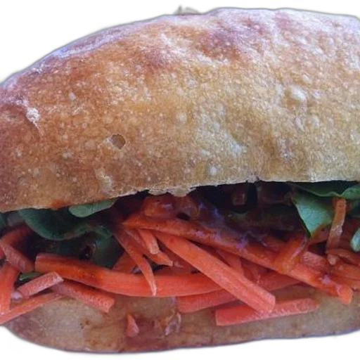 food, weapon, sandwich, shredded, carrots, lettuce, inside, crusty transparent PNG cut-out