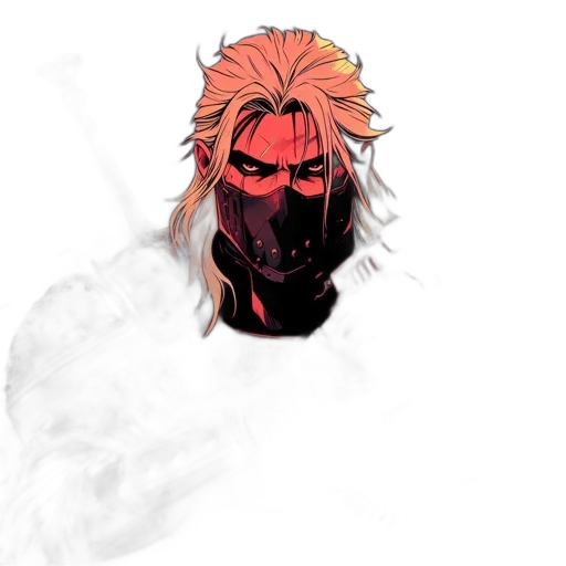 mask, face, staff, weapon, concept art, comic book art, pixel art, anime transparent PNG cut-out