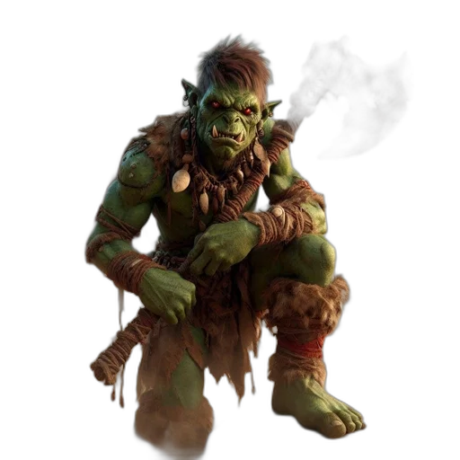 creature, staff, concept art, fantasy art, 3d render, photorealistic, green, orc transparent PNG cut-out