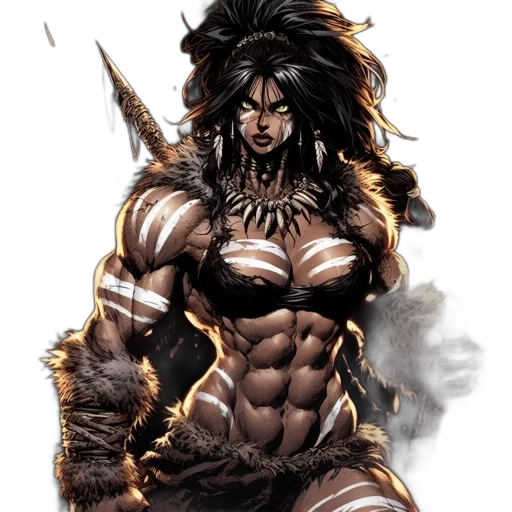 comic book art, concept art, fantasy art, fierce, female, warrior, intense, gaze transparent PNG cut-out