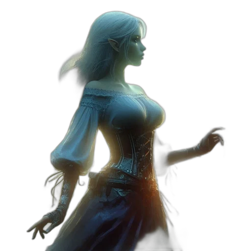 dress, concept art, fantasy art, 3d render, comic book art, blue, dark, green transparent PNG cut-out