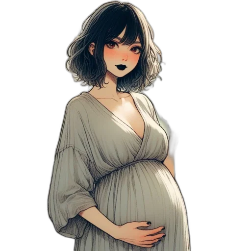 dress, concept art, pixel art, watercolor, fantasy art, monochrome, pregnant, woman transparent PNG cut-out