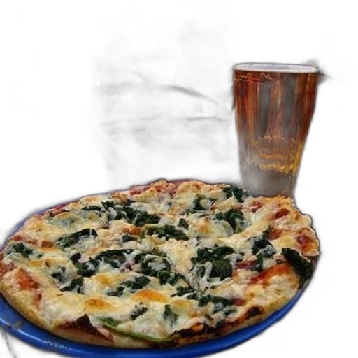 food, photorealistic, 3d render, fire, pizza, spinach, cheese, sits transparent PNG cut-out