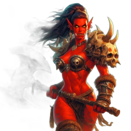 fantasy art, concept art, comic book art, fire, red, portrays, fierce, jeweled transparent PNG cut-out