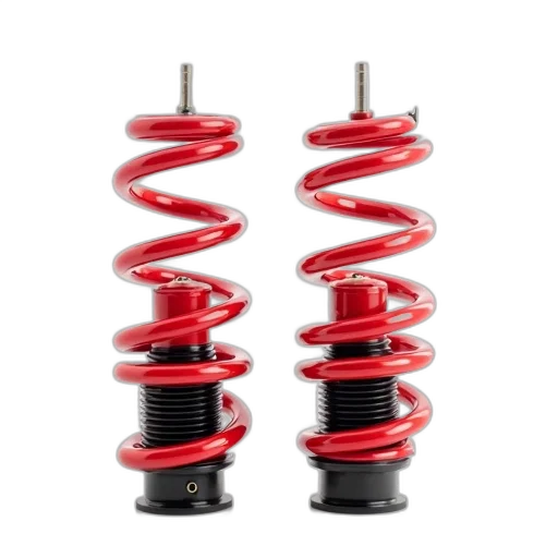 pair, red, coil, springs, black, base, top, displayed transparent PNG cut-out