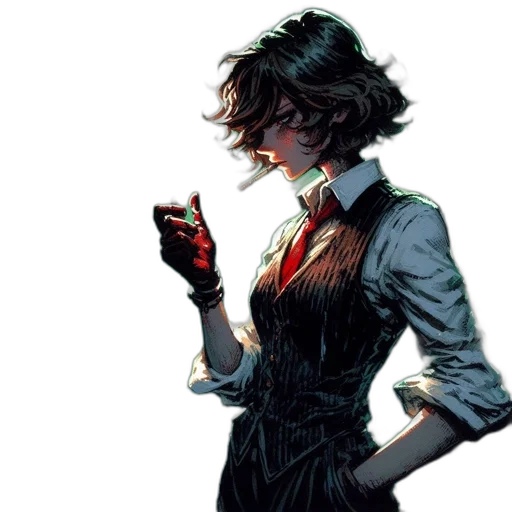 dress, face, comic book art, concept art, cyberpunk, fantasy art, dark, red transparent PNG cut-out