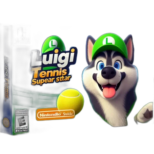 3d render, concept art, video, game, box, luigi, tennis, super transparent PNG cut-out