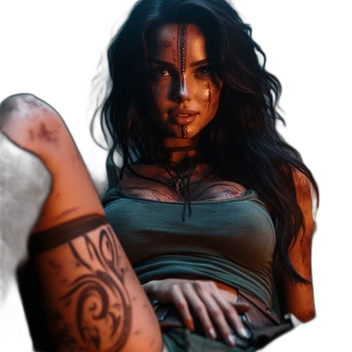 comic book art, photorealistic, fantasy art, concept art, woman, tribal, face, markings transparent PNG cut-out