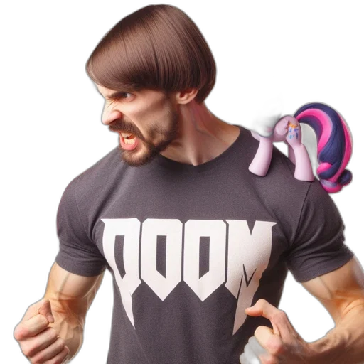 weapon, 3d render, concept art, man, beard, stern, look, doom transparent PNG cut-out