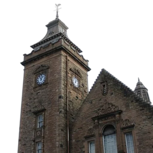 building, staff, crown, city street, tall, brick, clock, tower transparent PNG cut-out