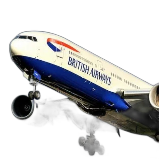 photorealistic, 3d render, concept art, british, airways, airplane, captured, flight transparent PNG cut-out