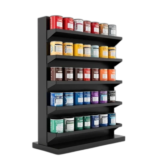 furniture, dark, monochrome, colorful, black, display, rack, filled transparent PNG cut-out