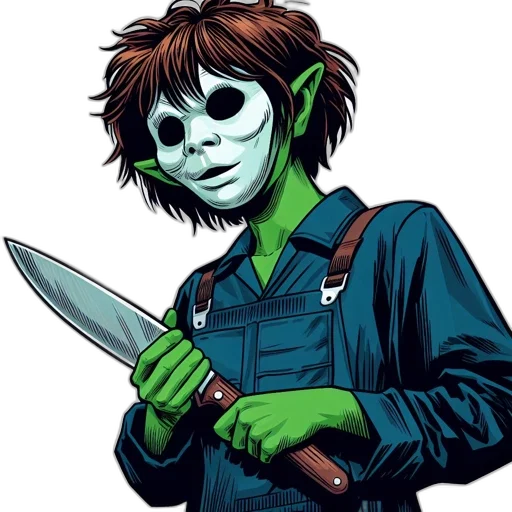staff, mask, weapon, face, comic book art, concept art, cartoon, pixel art transparent PNG cut-out