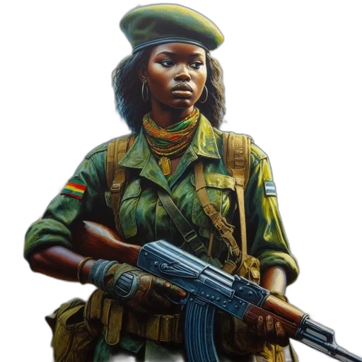 weapon, concept art, photorealistic, oil painting, comic book art, woman, military, attire transparent PNG cut-out